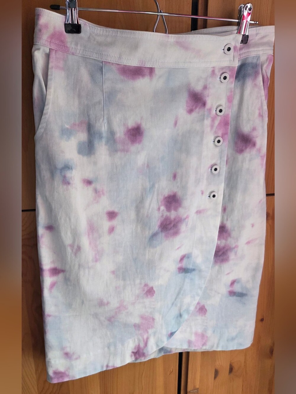 Anthropologie White Tie Dye Cotton Wrap Pencil Skirt Size 8